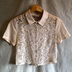 Urban Outfitters Cream Lace Crop Button Down size S